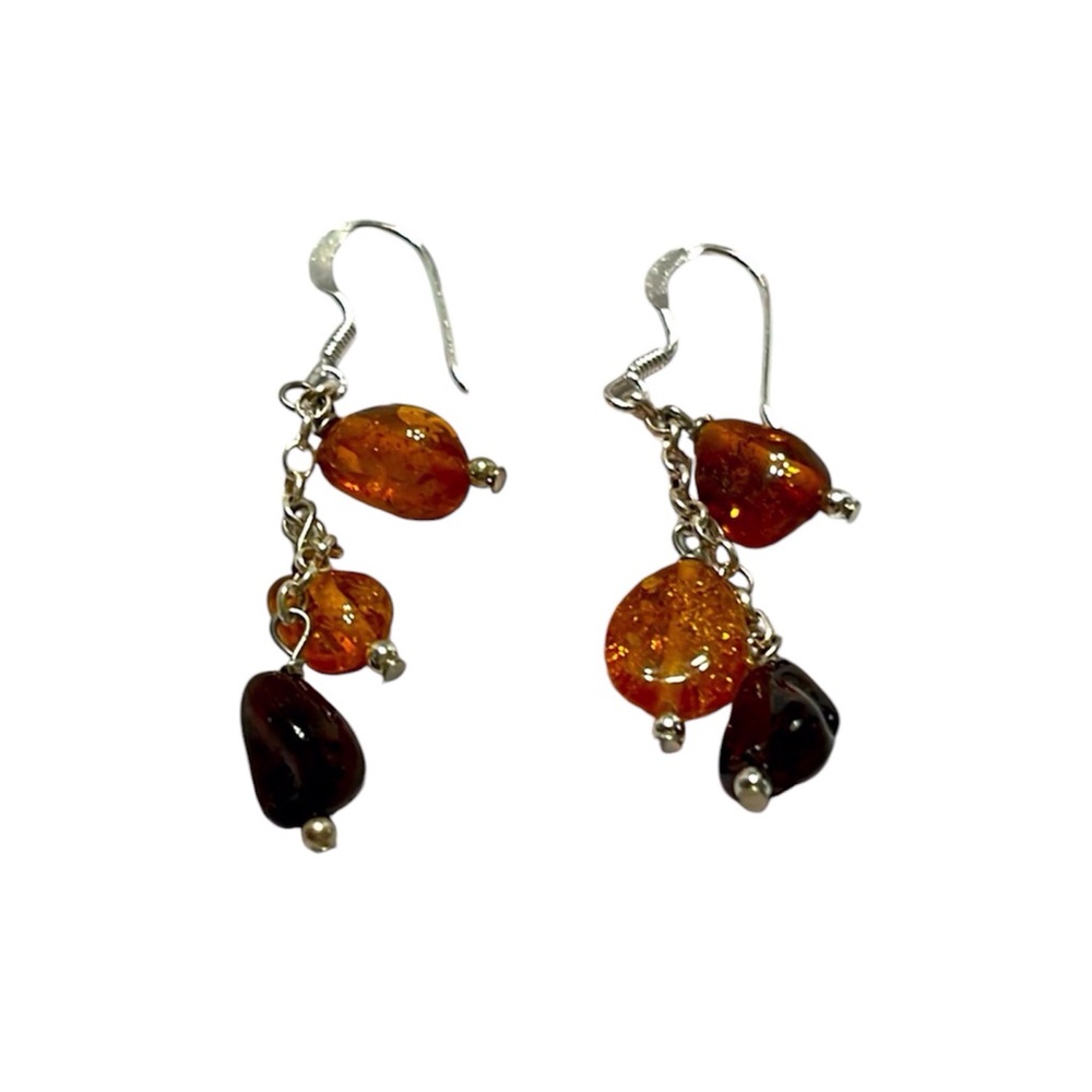 FAS 925 Amber Dangle Earrings sterling silver setting. Pre owned